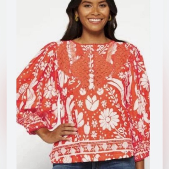 FARM Rio Orange Toucan Floral Pullover Embroidered Blouse – Size Large - Picture 9 of 15